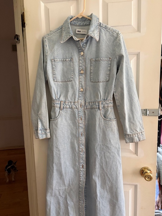 Zara Light Wash Denim Longline Button-Front Coat - Picture 7 of 7